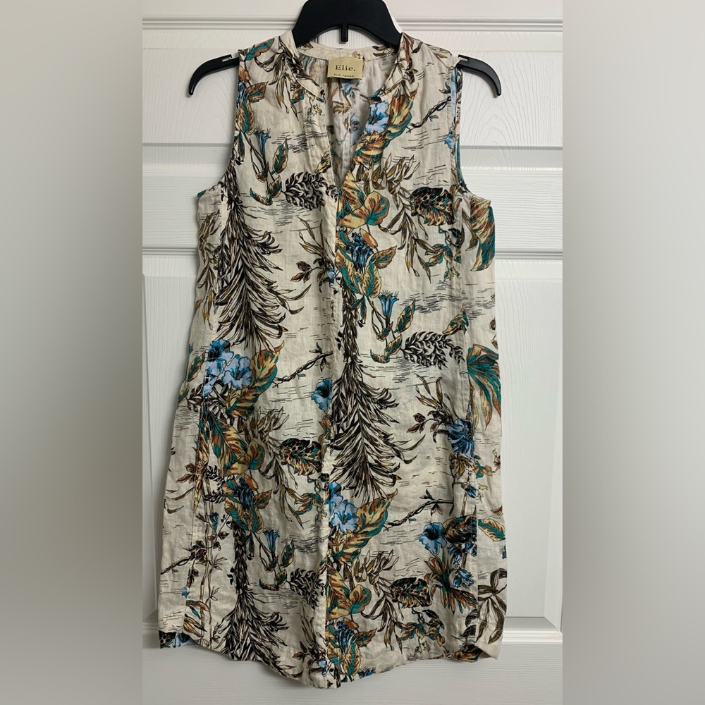Elie Tahari‎ S/P Tropical Linen Coastal Lightweight Midi Dress